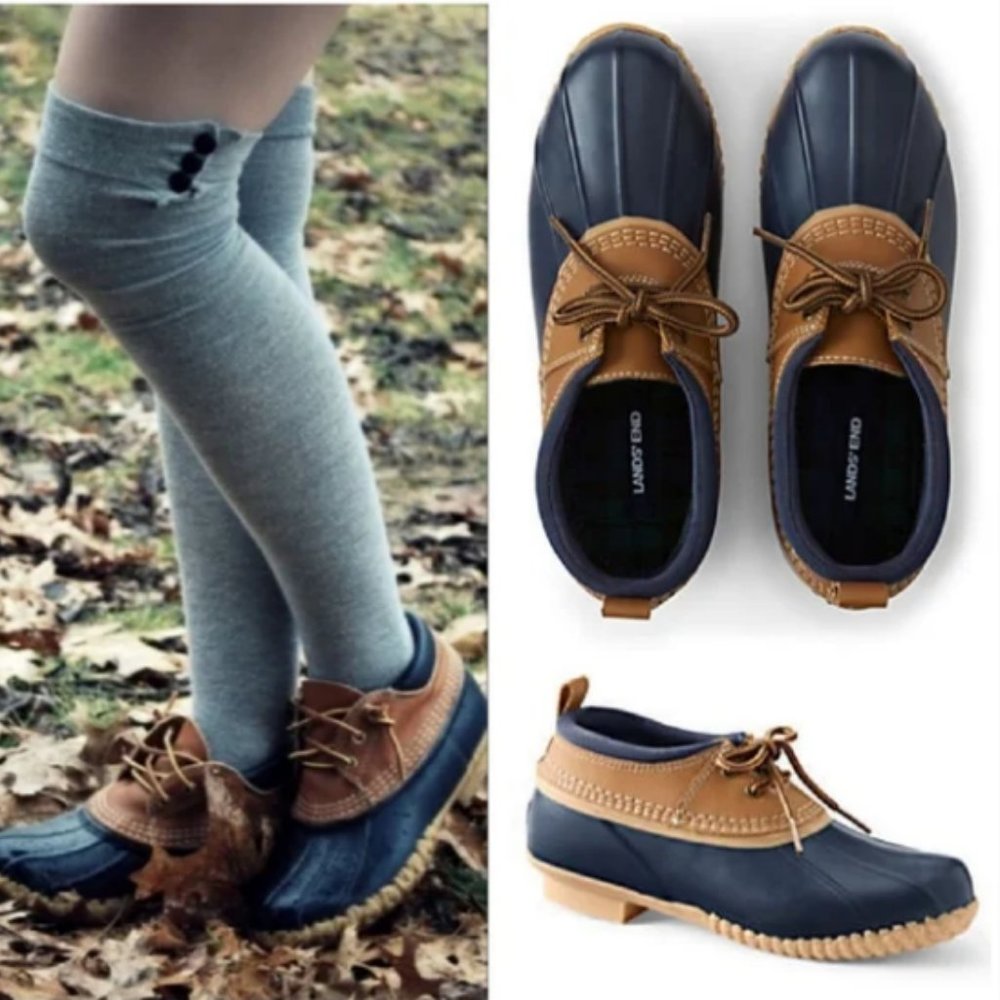 Lands' End Navy and Brown Duck Rain Boots